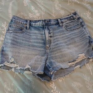 aerie Light Blue Distressed High-Rise Denim Shorts